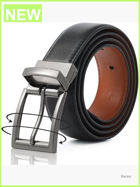 Reversible Leather Belt for Women - Two Color-in-One with Rotated Buckle